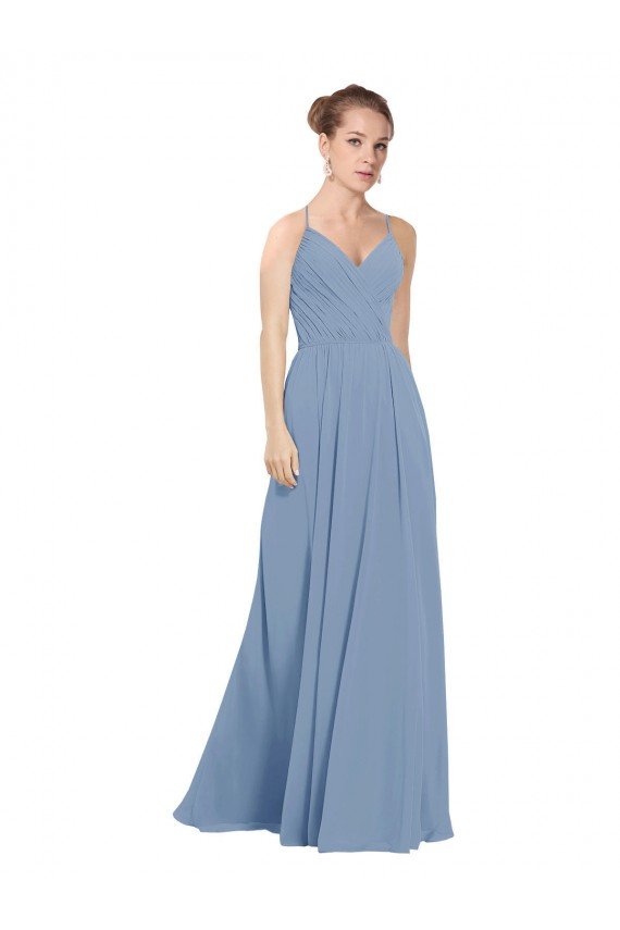 Affordable Chiffon Bridesmaids Dress with Draped V-Neck Bodice and Keyhole Back UK