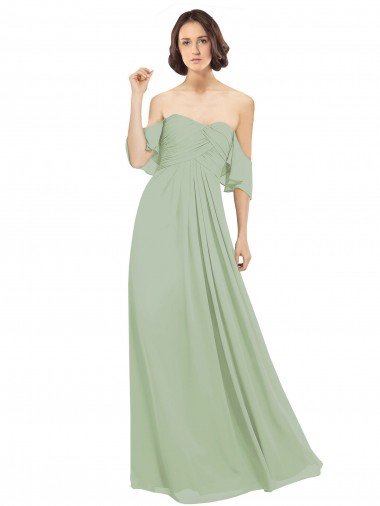 Affordable Boho Chic Chiffon Bridesmaids Dress with Off the Shoulder Neckline UK