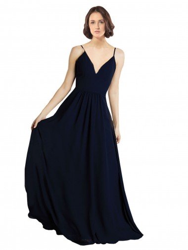 Affordable Simple Chiffon Bridesmaid Dress with Deep V-Neckline UK