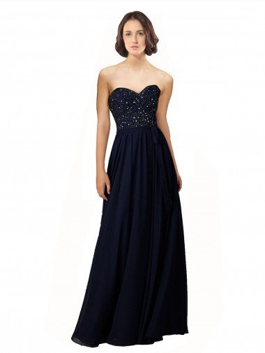 Affordable Long Chiffon Sweetheart Neckline Bridesmaid Dress with Beading UK