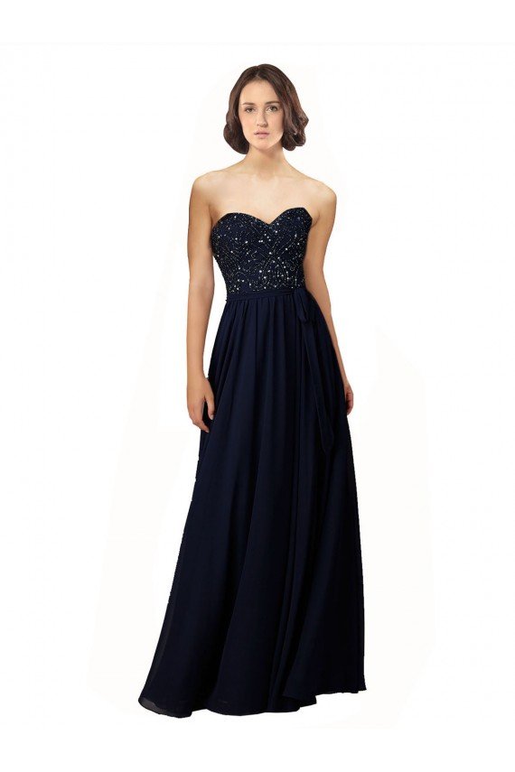 Affordable Long Chiffon Sweetheart Neckline Bridesmaid Dress with Beading UK