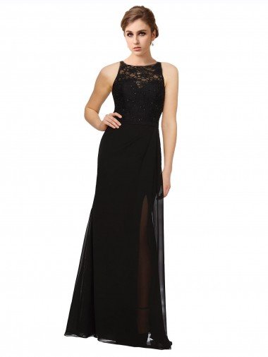 Affordable Sheath Beaded and Embroidered Bridesmaids Dress with Lace Bodice and Chiffon Skirt UK