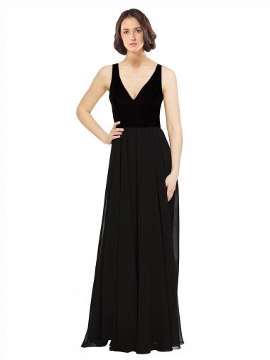 Affordable Stretch Velvet and Chiffon Bridesmaids Dress with V-Neckline UK