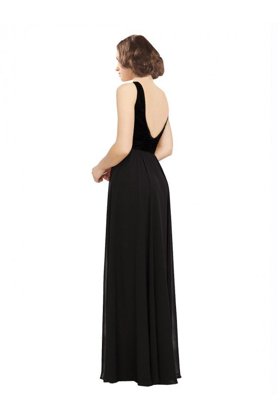 Affordable Stretch Velvet and Chiffon Bridesmaids Dress with V-Neckline UK