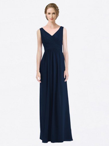 Affordable Long Chiffon V-Neck Sleeveless Bridesmaid Dress with Criss-Cross Pleated Bodice UK