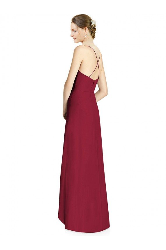 Affordable Draped V-Neck High Low Chiffon Bridesmaid Dress UK