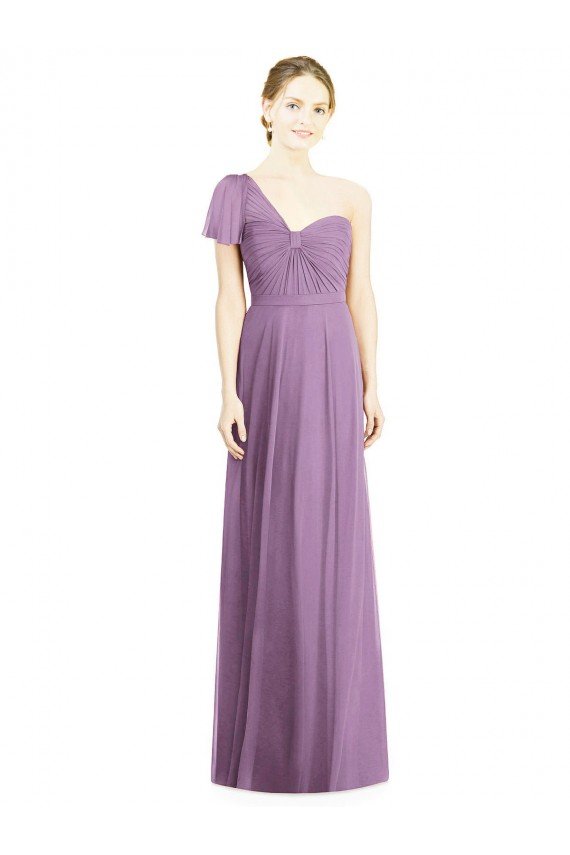 Affordable Flutter Sleeves One Shoulder Long Chiffon Bridesmaid Dress UK