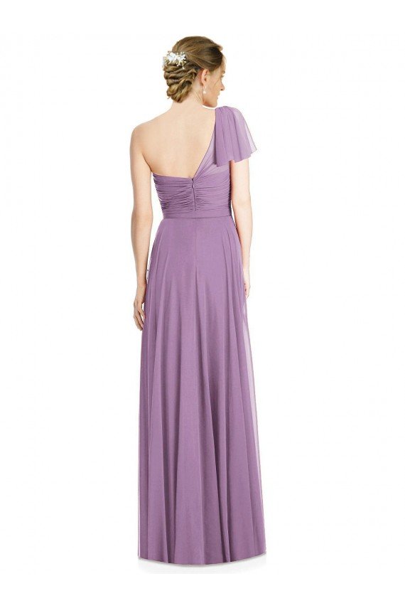 Affordable Flutter Sleeves One Shoulder Long Chiffon Bridesmaid Dress UK