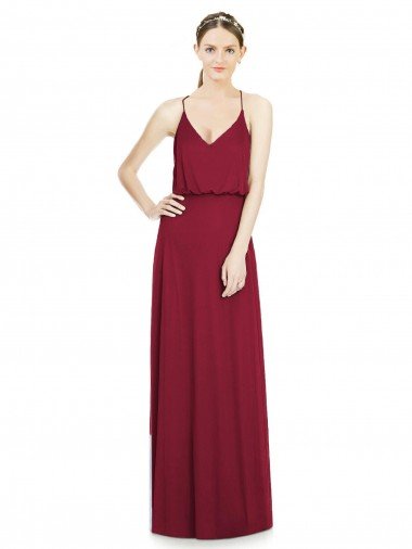 Affordable Full Length V-Neck A-Line Chiffon Boho Bridesmaid Dress UK