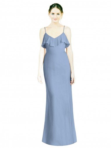 Affordable Deep Open Back Long Chiffon V-Neck Bridesmaid Dress UK