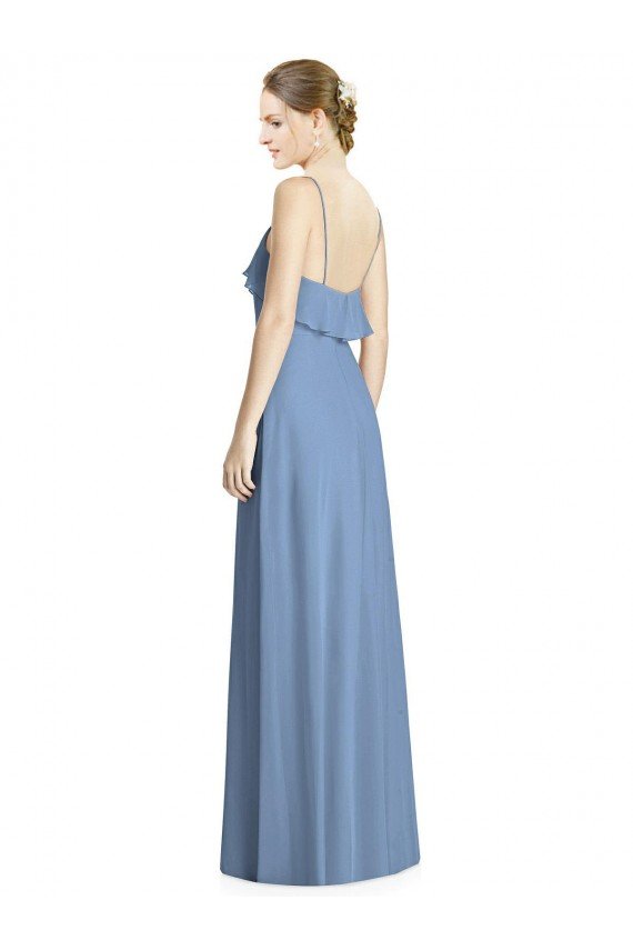 Affordable Deep Open Back Long Chiffon V-Neck Bridesmaid Dress UK