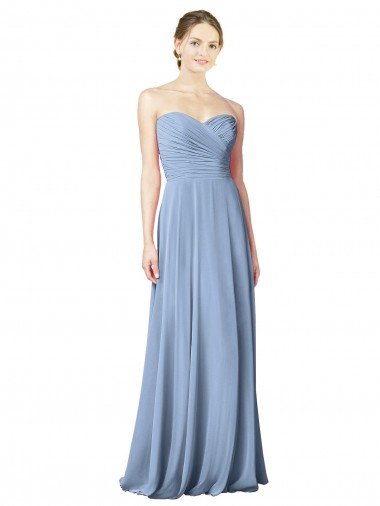 Affordable Draped Strapless Sweetheart Full Length Chiffon Bridesmaid Dress UK