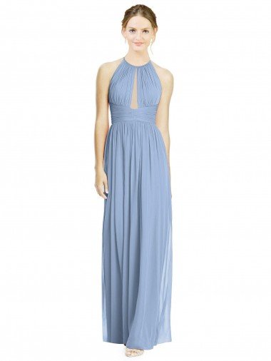 Affordable Open Back Long Chiffon Halter Bridesmaid Dress UK