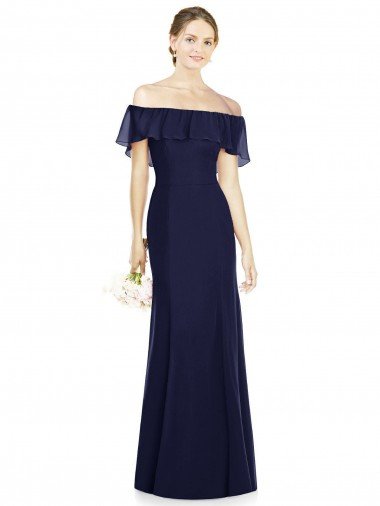 Affordable Off the Shoulder Full-Length Trumpet Chiffon Bridesmaid Dress UK