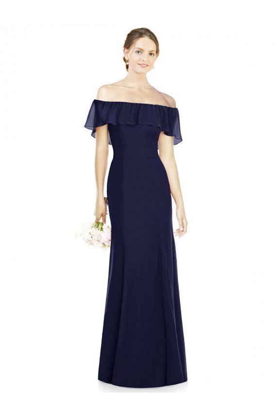 Affordable Off the Shoulder Full-Length Trumpet Chiffon Bridesmaid Dress UK