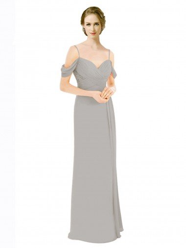 Affordable Draped Cold Shoulder Chiffon Bridesmaid Dress with Pleated Wrap Bodice UK