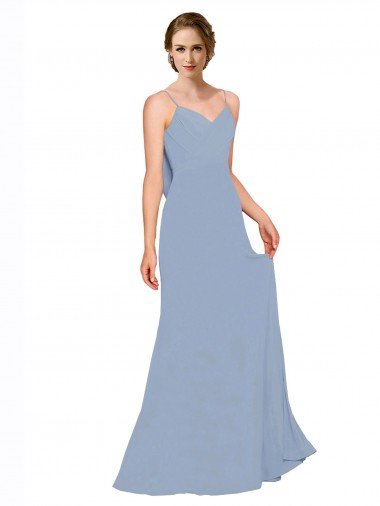 Affordable Cowl Back Long Chiffon Slip Bridesmaid Dress with Straps UK