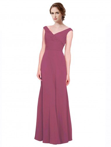 Affordable V-Neckline Long Chiffon Bridesmaid Dress with Wide V-Back UK