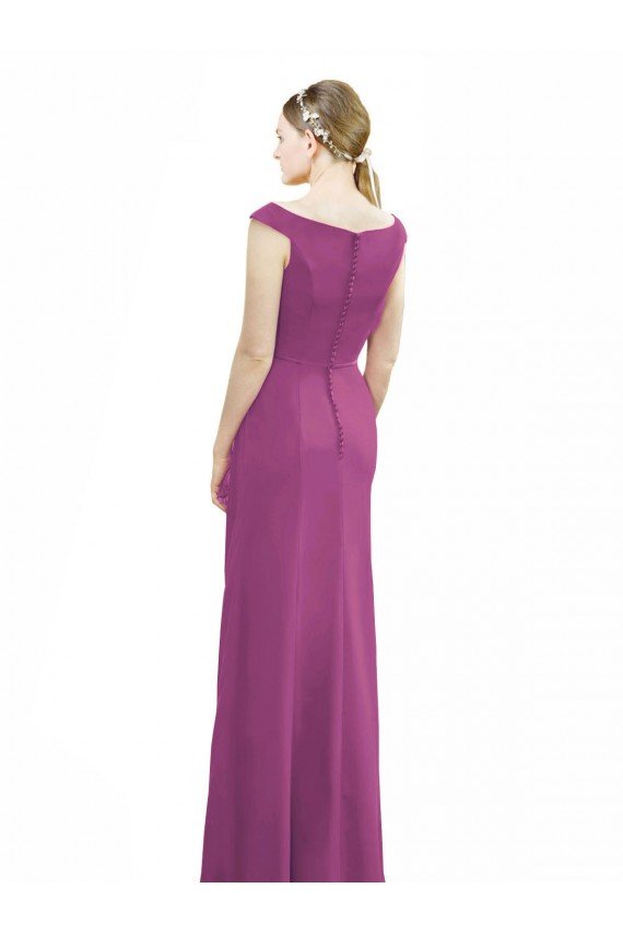 Affordable Full Length Long Chiffon Bridesmaid Dress with Boat Neck UK