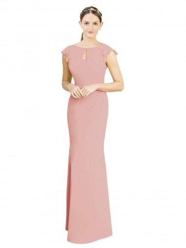 Affordable Chiffon Cap Sleeves Long Bridesmaid Dress with Keyhole UK