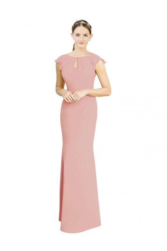 Affordable Chiffon Cap Sleeves Long Bridesmaid Dress with Keyhole UK