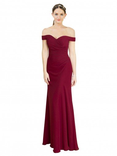 Affordable Off the Shoulder Long Chiffon Bridesmaid Dress / Prom Dress with Pleats UK