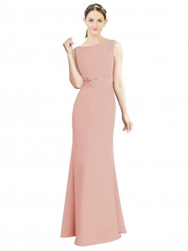 Affordable Full Length Long Chiffon Bridesmaid Dress with Pleated Lace Waist UK