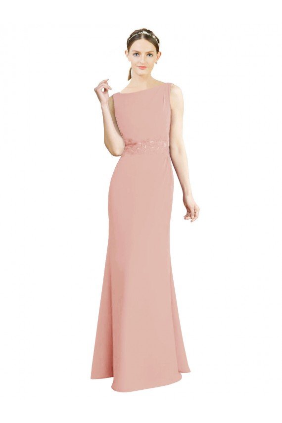 Affordable Full Length Long Chiffon Bridesmaid Dress with Pleated Lace Waist UK