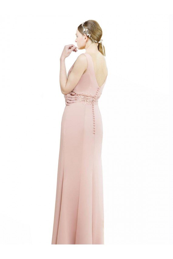 Affordable Full Length Long Chiffon Bridesmaid Dress with Pleated Lace Waist UK