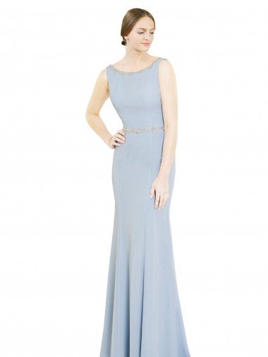 Affordable Full Length Chiffon Bridesmaid Dress with Sparkly Neckline and Belt UK