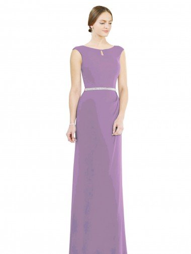 Affordable Long Chiffon Bridesmaid Dress with Boat Neckline and Keyhole UK