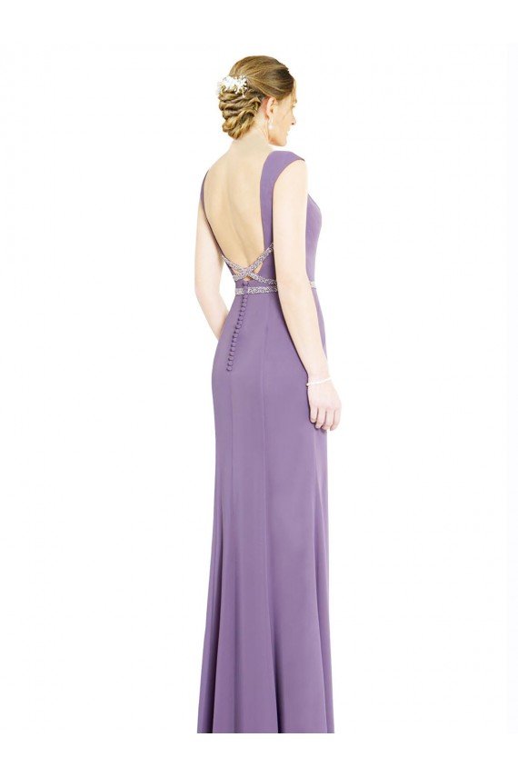 Affordable Long Chiffon Bridesmaid Dress with Boat Neckline and Keyhole UK