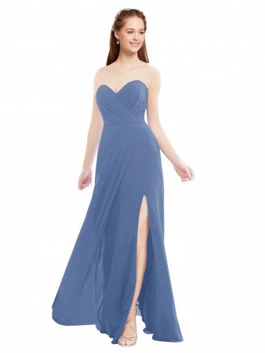 Affordable Classic Strapless Bridesmaids Dress with Draped Sweetheart Bodice and Side Slit UK