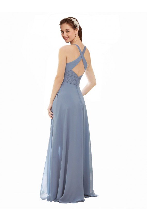 Affordable High Neck Chiffon Bridesmaid Dress with Draped Bodice UK