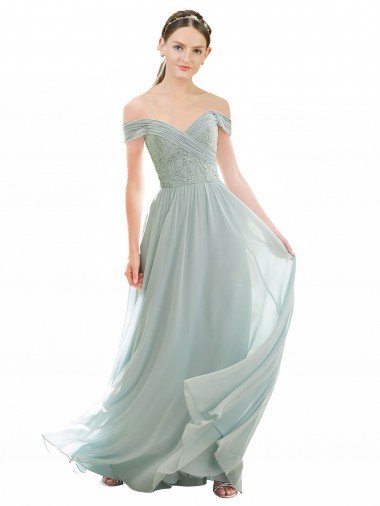 Affordable Romantic Bridesmaid Dress with Embroidered Off the Shoulder Bodice UK