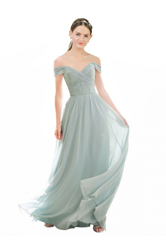 Affordable Romantic Bridesmaid Dress with Embroidered Off the Shoulder Bodice UK