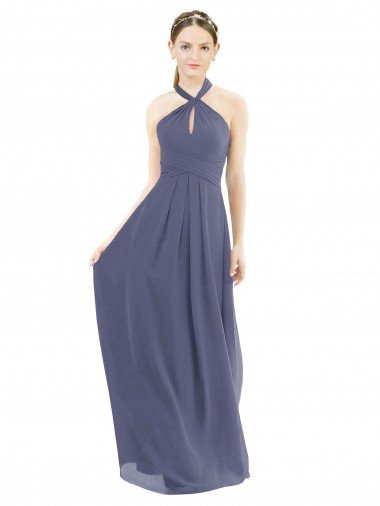 Affordable High Halter Neck Chiffon Bridesmaid Dress with Twist-Tie UK