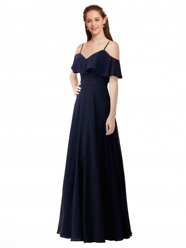 Affordable Chiffon Bridesmaids Dress with Off the Shoulder Ruffle Detail UK