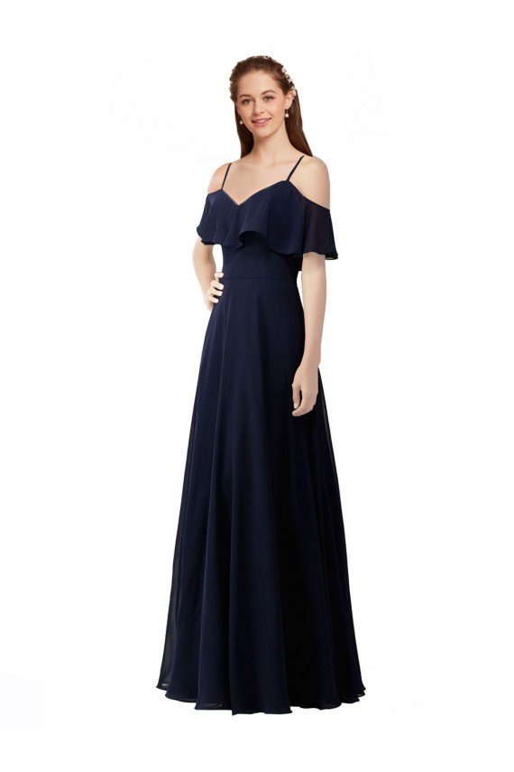 Affordable Chiffon Bridesmaids Dress with Off the Shoulder Ruffle Detail UK