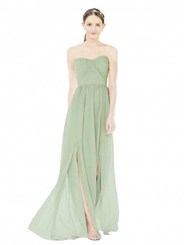 Affordable Strapless Draped Bodice Maxi Bridesmaid Dress with Front Slits UK