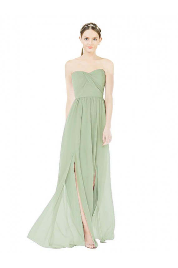 Affordable Strapless Draped Bodice Maxi Bridesmaid Dress with Front Slits UK