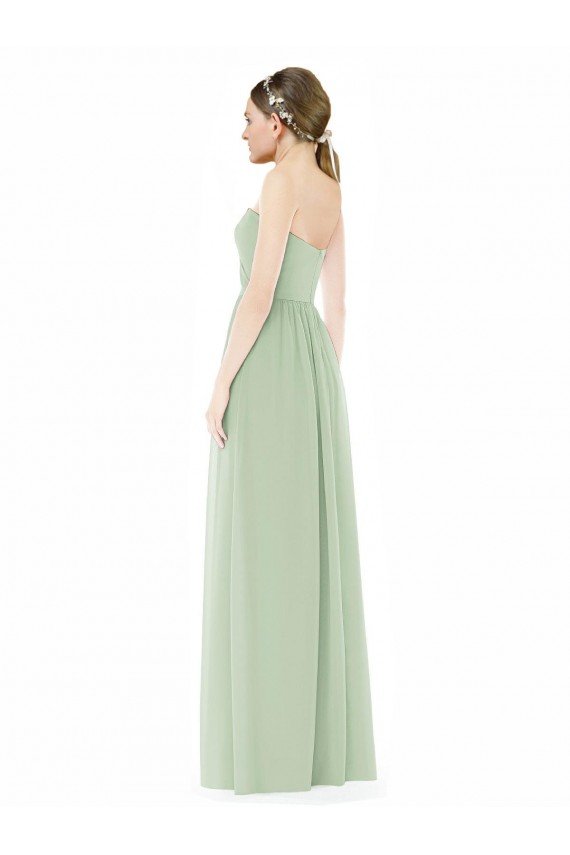 Affordable Strapless Draped Bodice Maxi Bridesmaid Dress with Front Slits UK