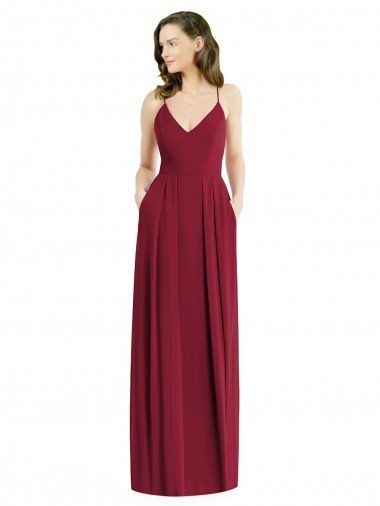 Affordable Pleated Skirt Chiffon Maxi Bridesmaid Dress with Pockets UK