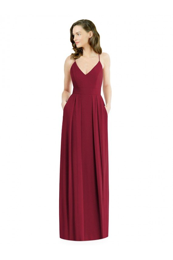 Affordable Pleated Skirt Chiffon Maxi Bridesmaid Dress with Pockets UK