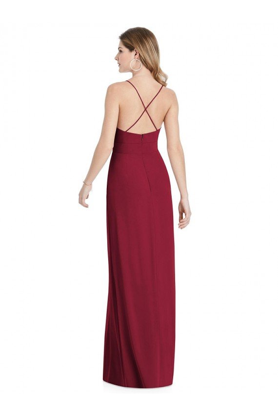 Affordable Pleated Skirt Chiffon Maxi Bridesmaid Dress with Pockets UK