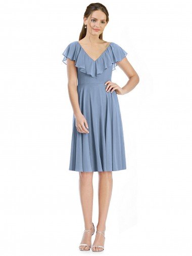 Affordable Cocktail Length V-Neck V-Back Short Chiffon Bridesmaid Dress UK