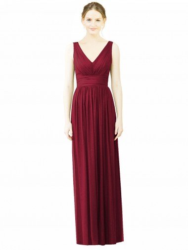 Affordable V-Neck Full-Length Sleeveless Low Back Chiffon Bridesmaid Dress UK