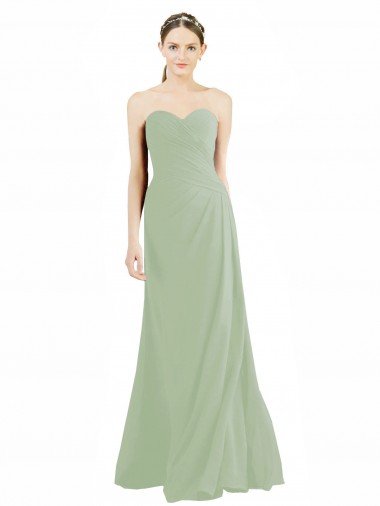 Affordable Sweetheart Neckline Draped Floor Length Chiffon Bridesmaid Dress UK