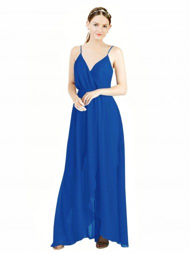 Affordable Sleeveless Surplice Chiffon Bridesmaid Dress with Spaghetti Straps UK