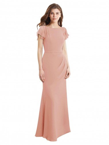 Affordable Cap Sleeves Long Chiffon Bridesmaid Dress / Prom Dress with Low V-Back UK